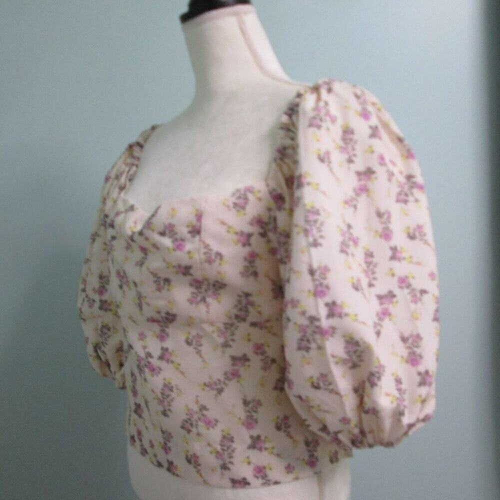70°F/21°C Floral Tie-back Lantern Sleeve Top Multi Color- Large NWT
